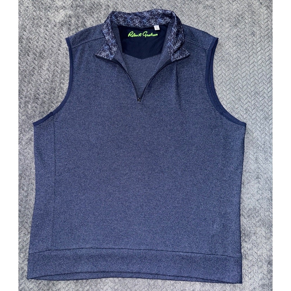 Robert Graham Mens Clubroom Classic Fit 1/4 Zip Active Golf Vest Navy Blue Sz L